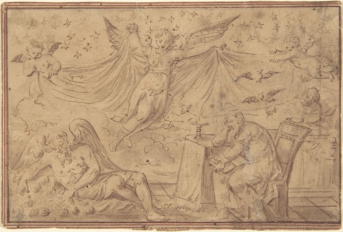 Drawings of the Zodiac, Anonymous, Netherlandish, 16th century, Pen and brown ink, brush and brown and purple wash.  Framing lines in purple and red inks.