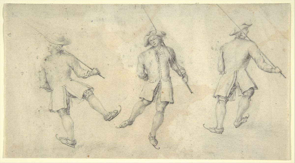 Study of Three Figures Skating, Anonymous, Dutch, 18th century ?, Graphite 