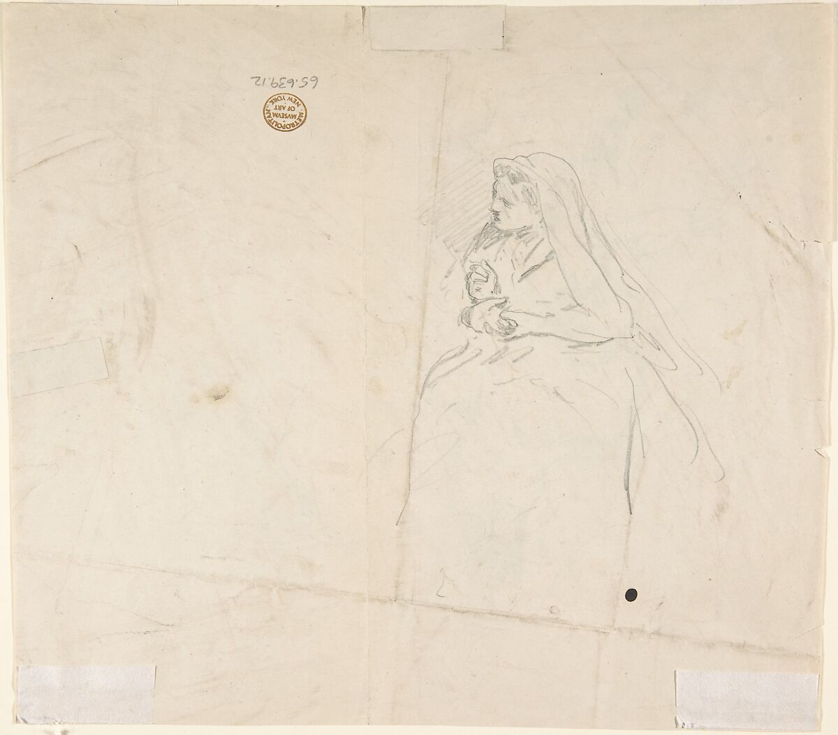 Sketch of Two Seated Women with Young Girl Sitting at Their Feet; Verso: Sketch of a Woman, Charles Baugniet (Belgian, 1814–1886), Graphite