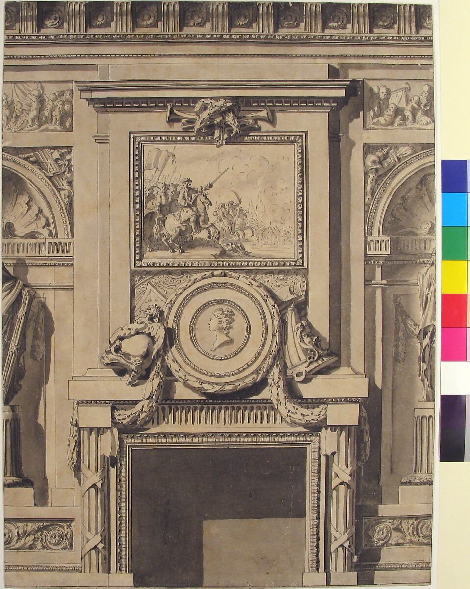 Design for a Chimneypiece, Jean Charles Delafosse (French, Paris 1734–1789 Paris), Pen and black ink, brush and gray wash