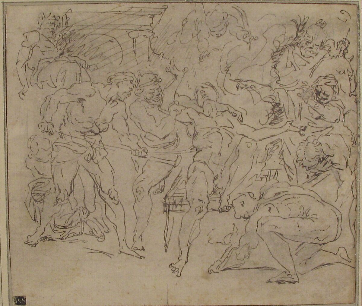Martydom of St. Lawrence, Raymond de La Fage (French, Lisle-sur-Tarn 1650–1684 Lyon), Pen and brown ink