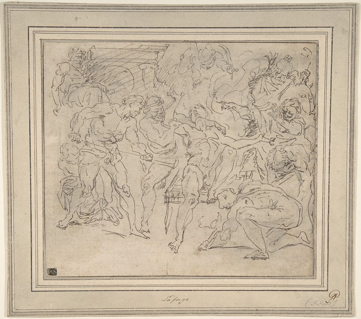 Martydom of St. Lawrence, Raymond de La Fage (French, Lisle-sur-Tarn 1650–1684 Lyon), Pen and brown ink 