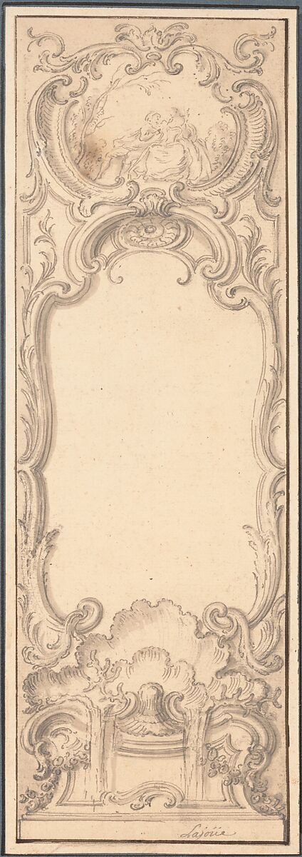 Design for a Folding Screen, Jacques de Lajoüe (French, Paris 1686–1761 Paris), Pen and gray ink, brush and gray wash over traces of black chalk and graphite