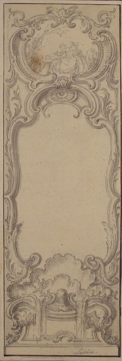 Design for a Folding Screen, Jacques de Lajoüe (French, Paris 1686–1761 Paris), Pen and gray ink, brush and gray wash over traces of black chalk and graphite