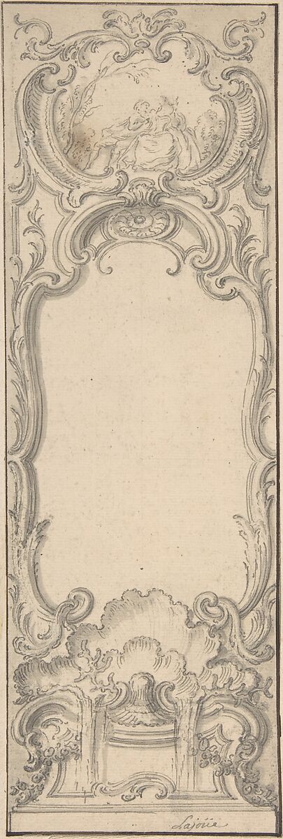 Design for a Folding Screen, Jacques de Lajoüe (French, Paris 1686–1761 Paris), Pen and gray ink, brush and gray wash over traces of black chalk and graphite 