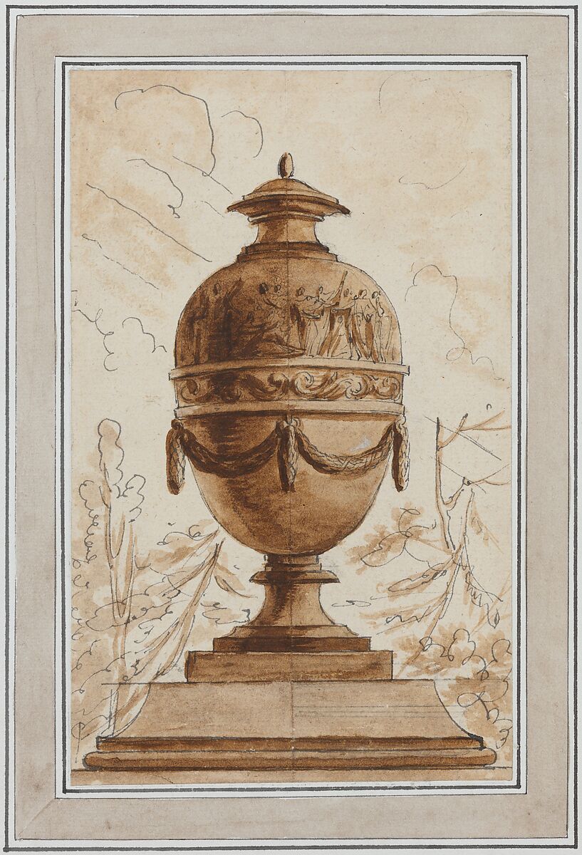 Study for a Vase in a Suite of Vase Designs, Louis Joseph Le Lorrain (French, Paris 1715–1759 Saint Petersburg), Pen and gray ink, brush and brown wash over graphite underdrawing
