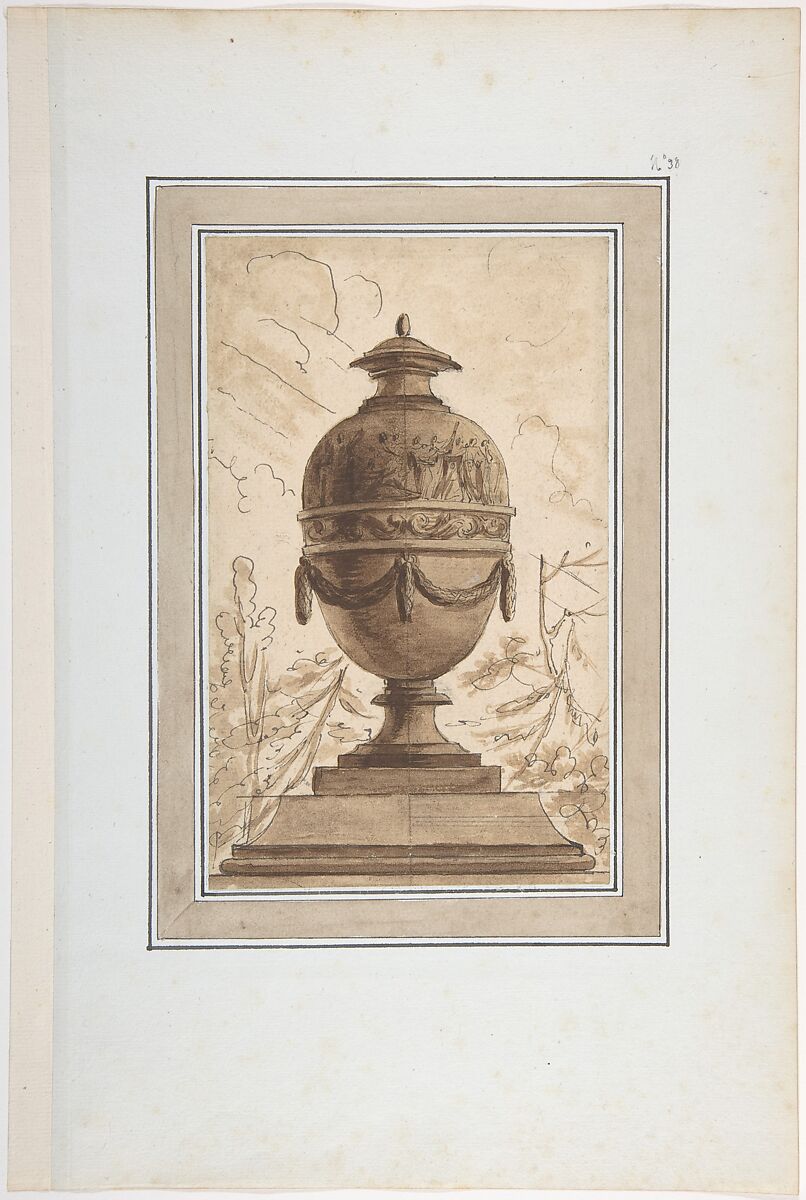 Study for a Vase in a Suite of Vase Designs, Louis Joseph Le Lorrain (French, Paris 1715–1759 Saint Petersburg), Pen and gray ink, brush and brown wash over graphite underdrawing 