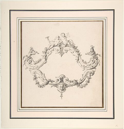 Design for a Rococo Cartouche with Putti and Monkeys