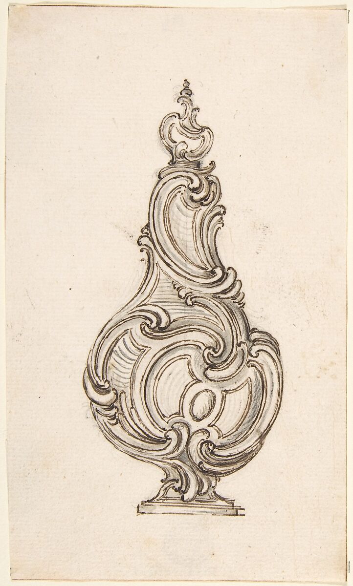Design for a Flask, Juste Aurèle Meissonnier (French, Turin 1695–1750 Paris), Pen and brown ink, brush and gray wash over graphite underdrawing 