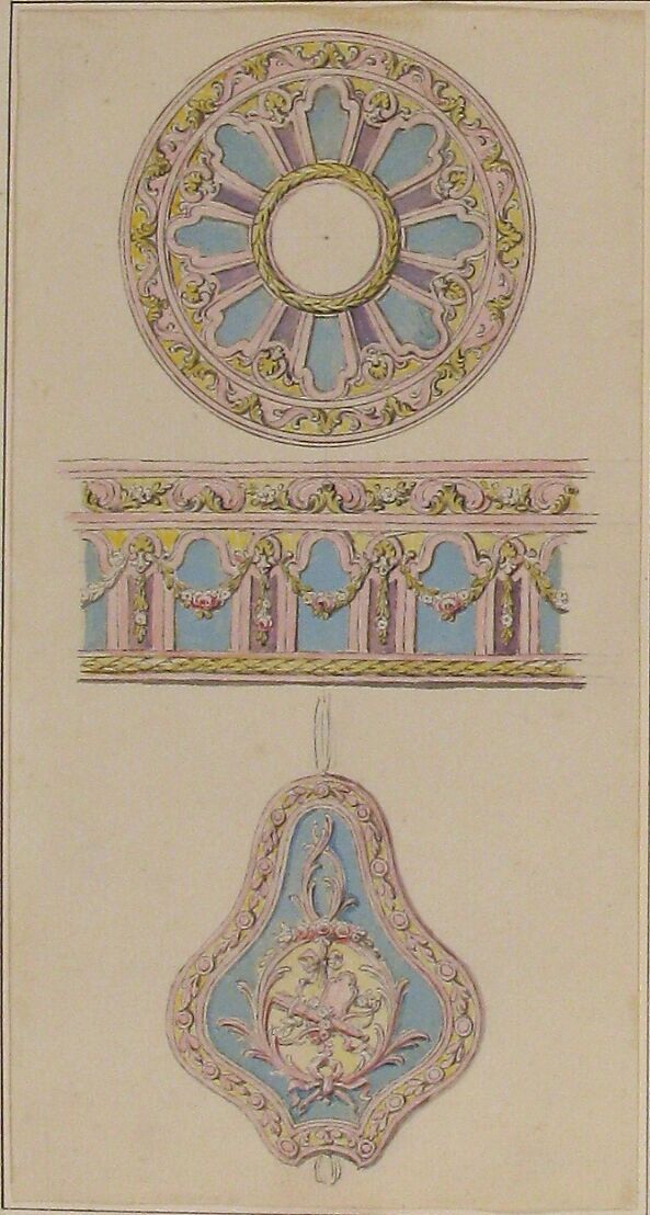 Design for a Snuff Box, Attributed to Pierre Moreau (French, 1722–1798 Paris), Pen and gray ink with brush and rose, yellow, violet, blue and green wash
