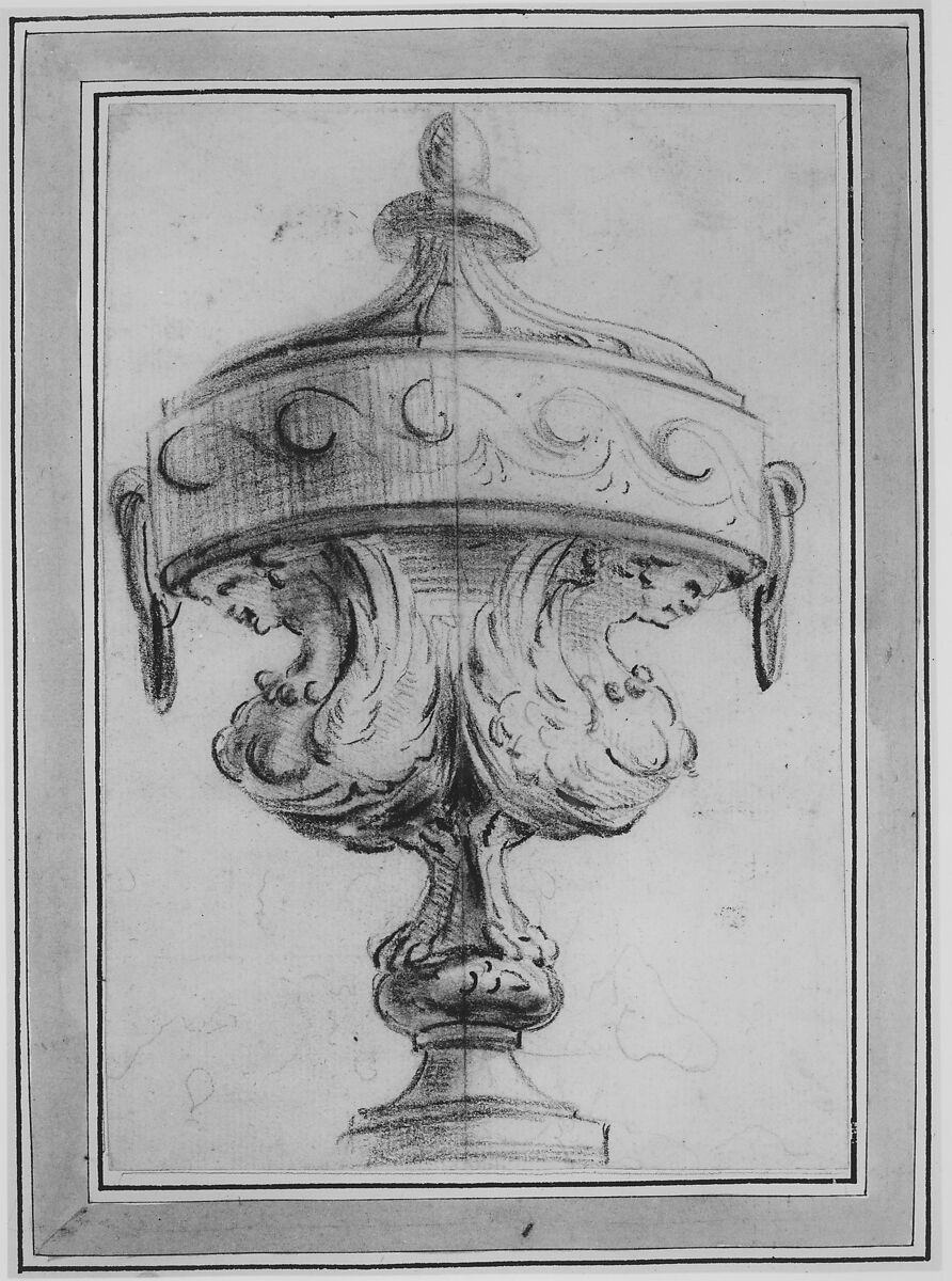 Design for a Vase, Attributed to Gilles-Marie Oppenord (French, Paris 1672–1742 Paris), Black chalk, stumped