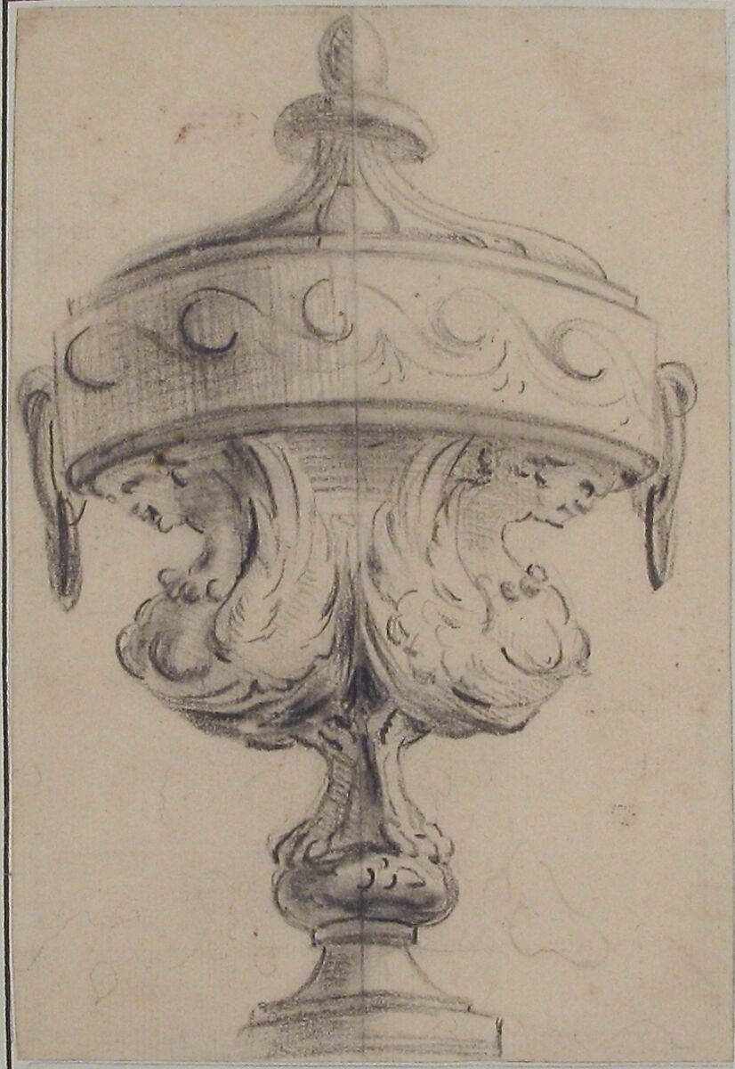 Design for a Vase, Attributed to Gilles-Marie Oppenord (French, Paris 1672–1742 Paris), Black chalk, stumped