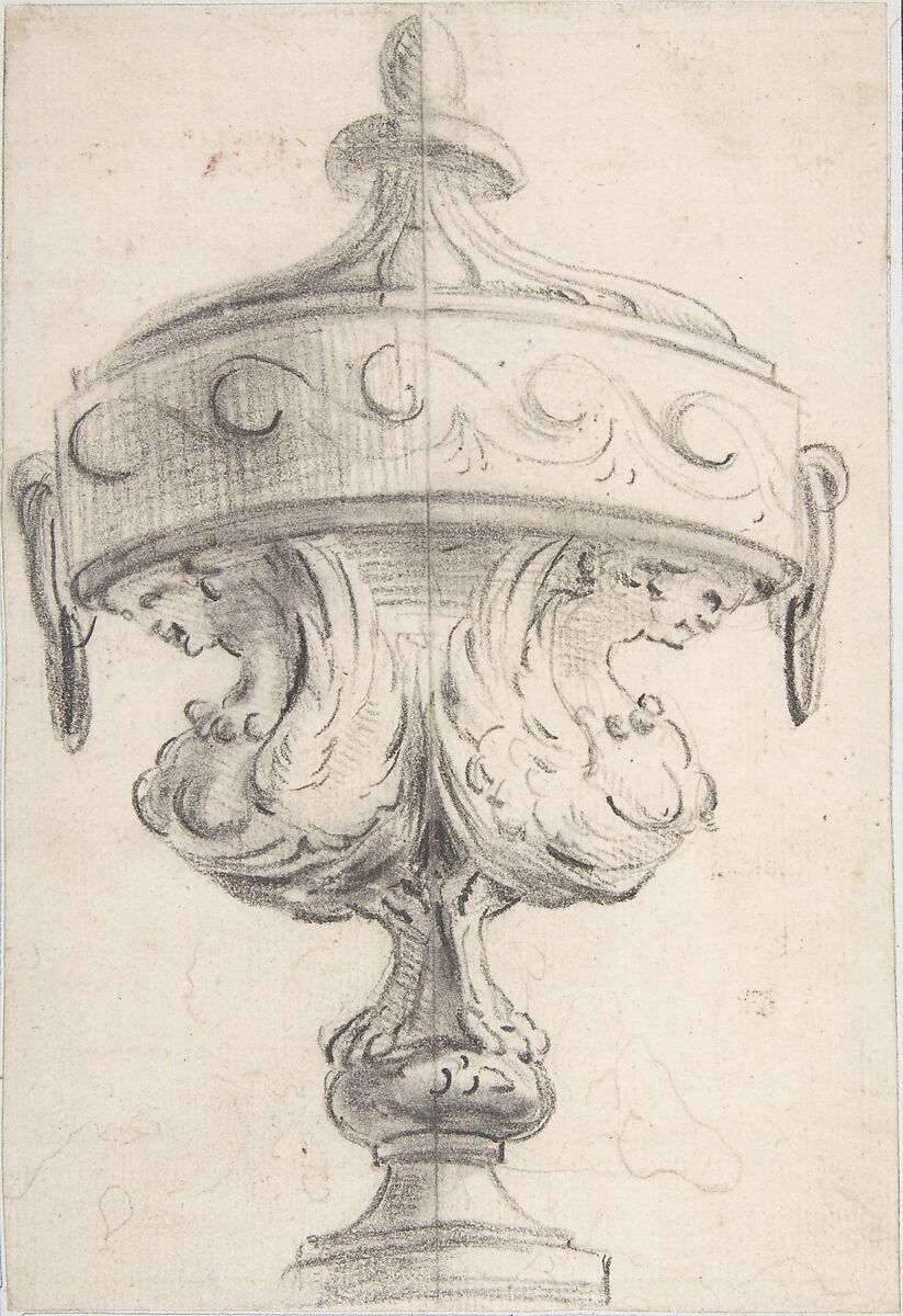Design for a Vase, Attributed to Gilles-Marie Oppenord (French, Paris 1672–1742 Paris), Black chalk, stumped 