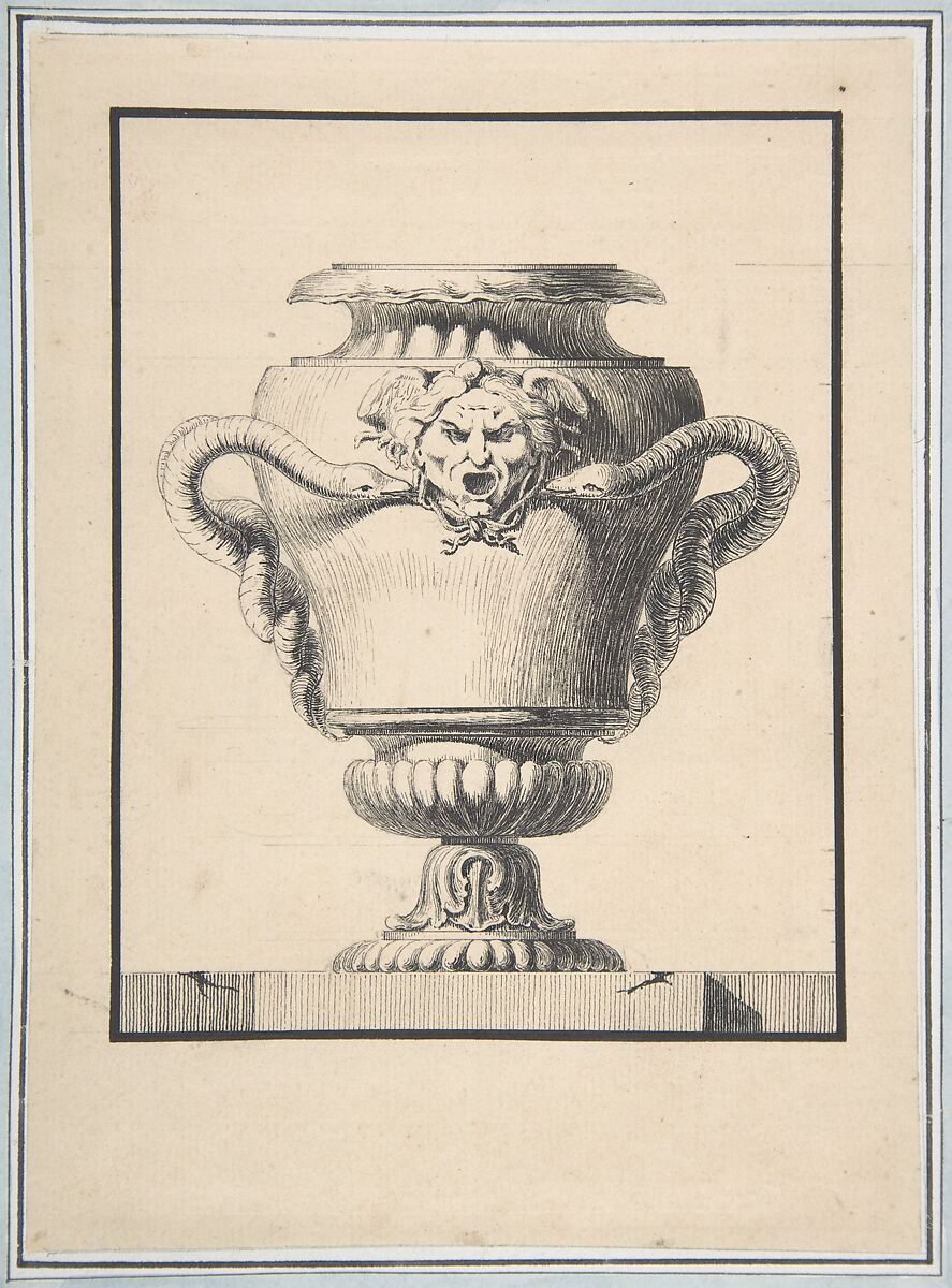 Design for a Vase, L.N. Percenet (French, born 1736), Pen and black ink over graphite underdrawing 