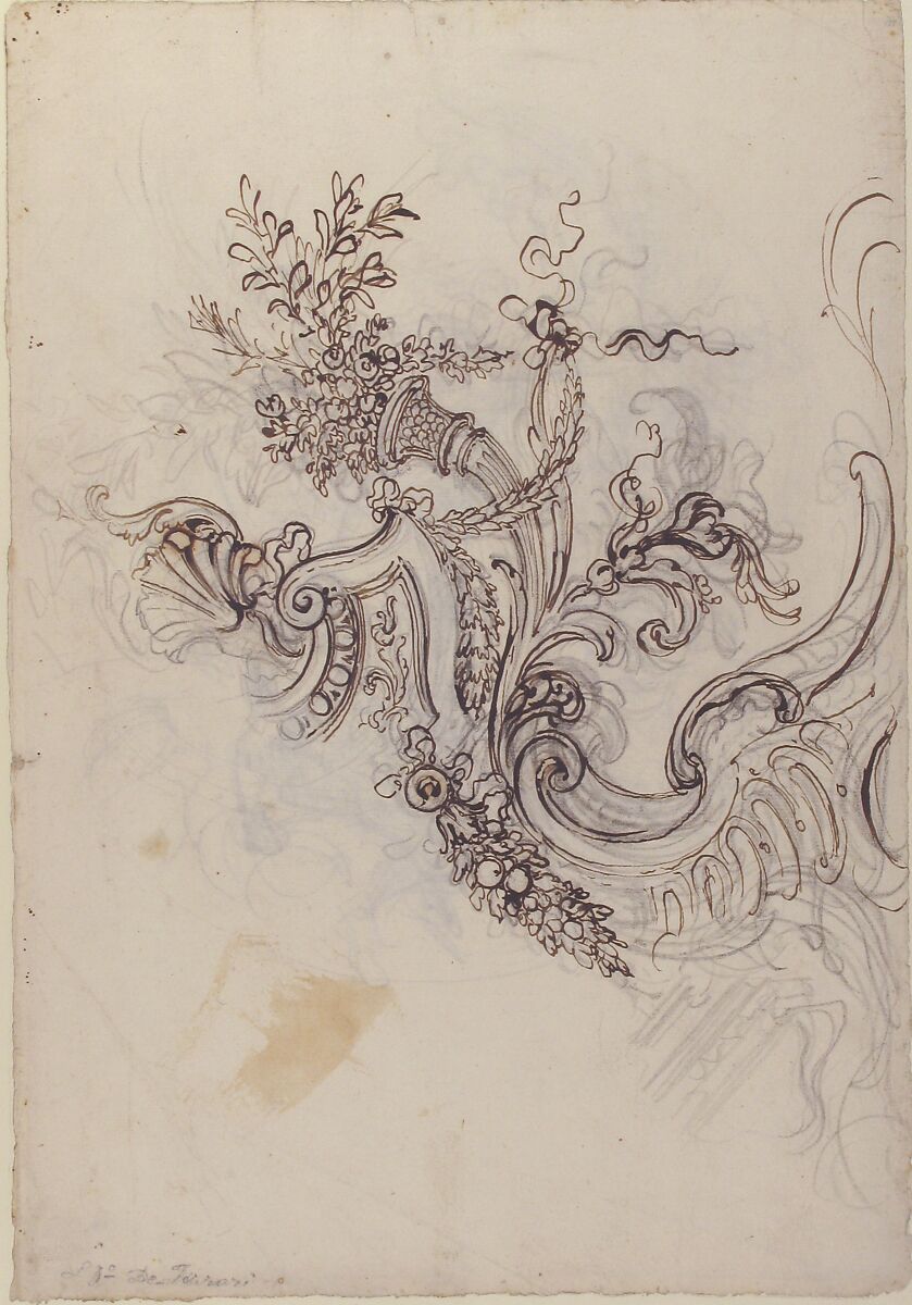 Design for a Ceiling Decoration (recto); Daphne Pursued by Apollo (verso), Lorenzo de' Ferrari (Italian, Genoa 1680–1744 Genoa), Pen and brown ink, over black chalk (recto); black chalk (verso)