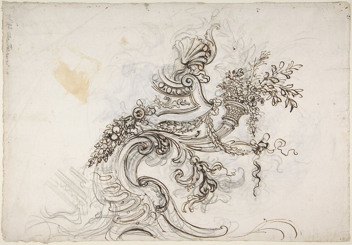 Design for a Ceiling Decoration (recto); Daphne Pursued by Apollo (verso), Lorenzo de&#39; Ferrari (Italian, Genoa 1680–1744 Genoa), Pen and brown ink, over black chalk (recto); black chalk (verso) 
