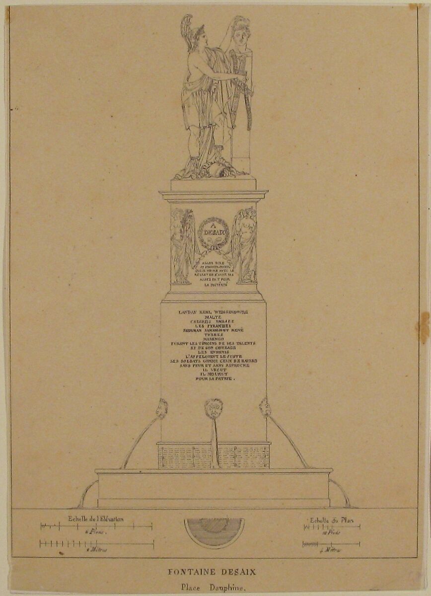 Fontaine Desaix, Charles Percier (French, Paris 1764–1838 Paris), Pen and black ink on tracing paper