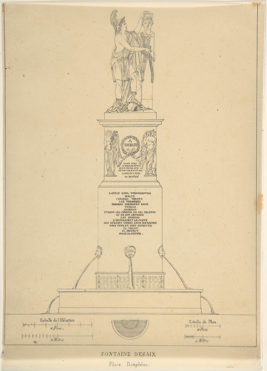 Fontaine Desaix, Charles Percier (French, Paris 1764–1838 Paris), Pen and black ink on tracing paper 