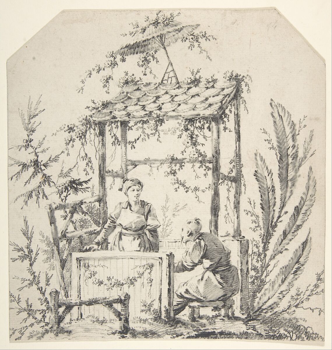 Chinoiserie, Jean Pillement (French, Lyons 1728–1808 Lyons), Black chalk with stumping, and graphite with a faint gray wash 