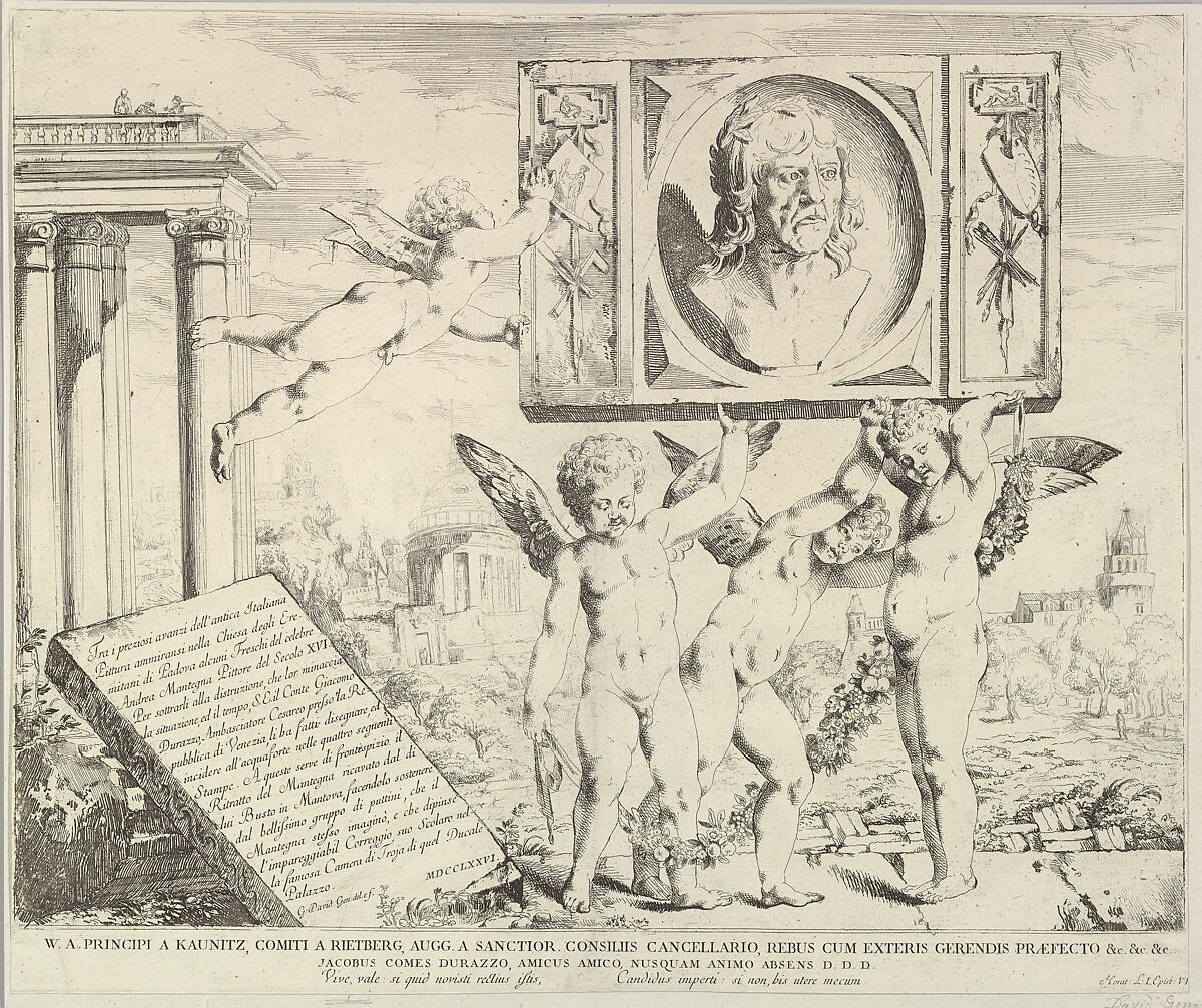Title page: Homage to Mantegna, from "The Story of Saints James and Christopher in the Eremitani Chapel", Giovanni David (Italian, Cabella Ligure 1749–1790 Genoa), Etching; second state of two 