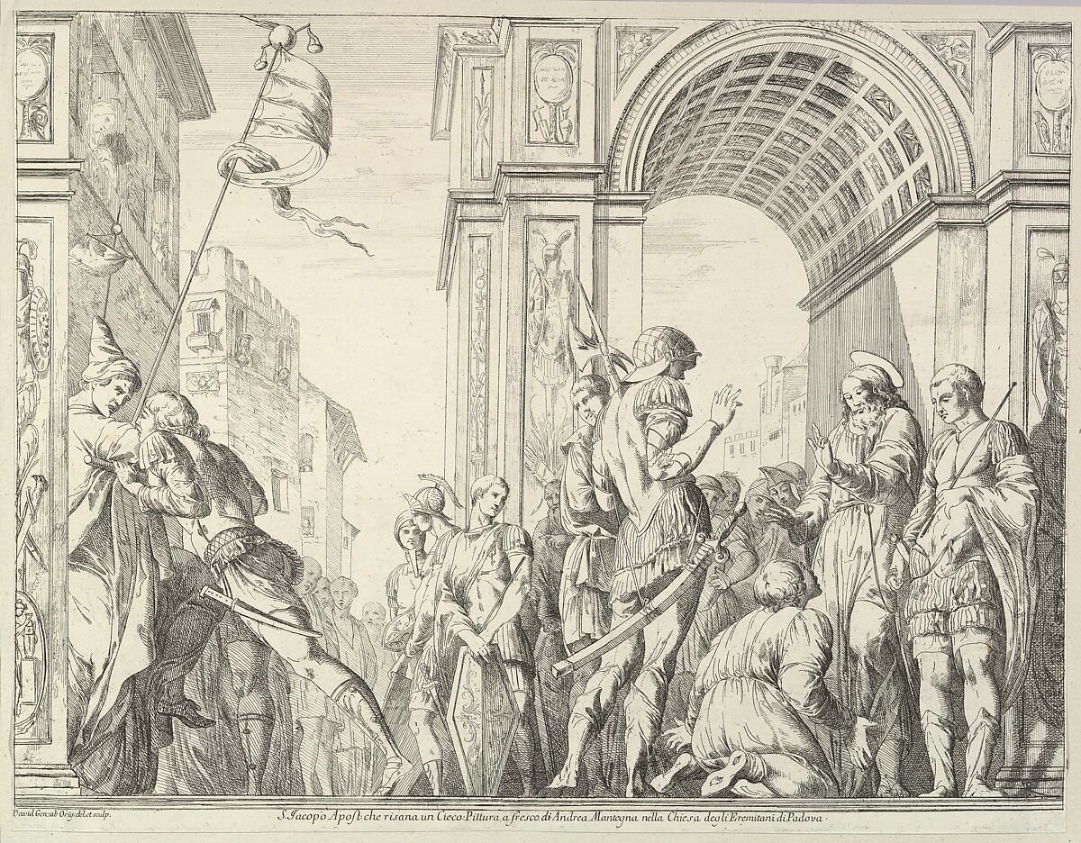 Saint James Cures a Blind Man, from "The Story of Saints James and Christopher in the Eremitani Chapel", Giovanni David (Italian, Cabella Ligure 1749–1790 Genoa), Etching; second state of two 