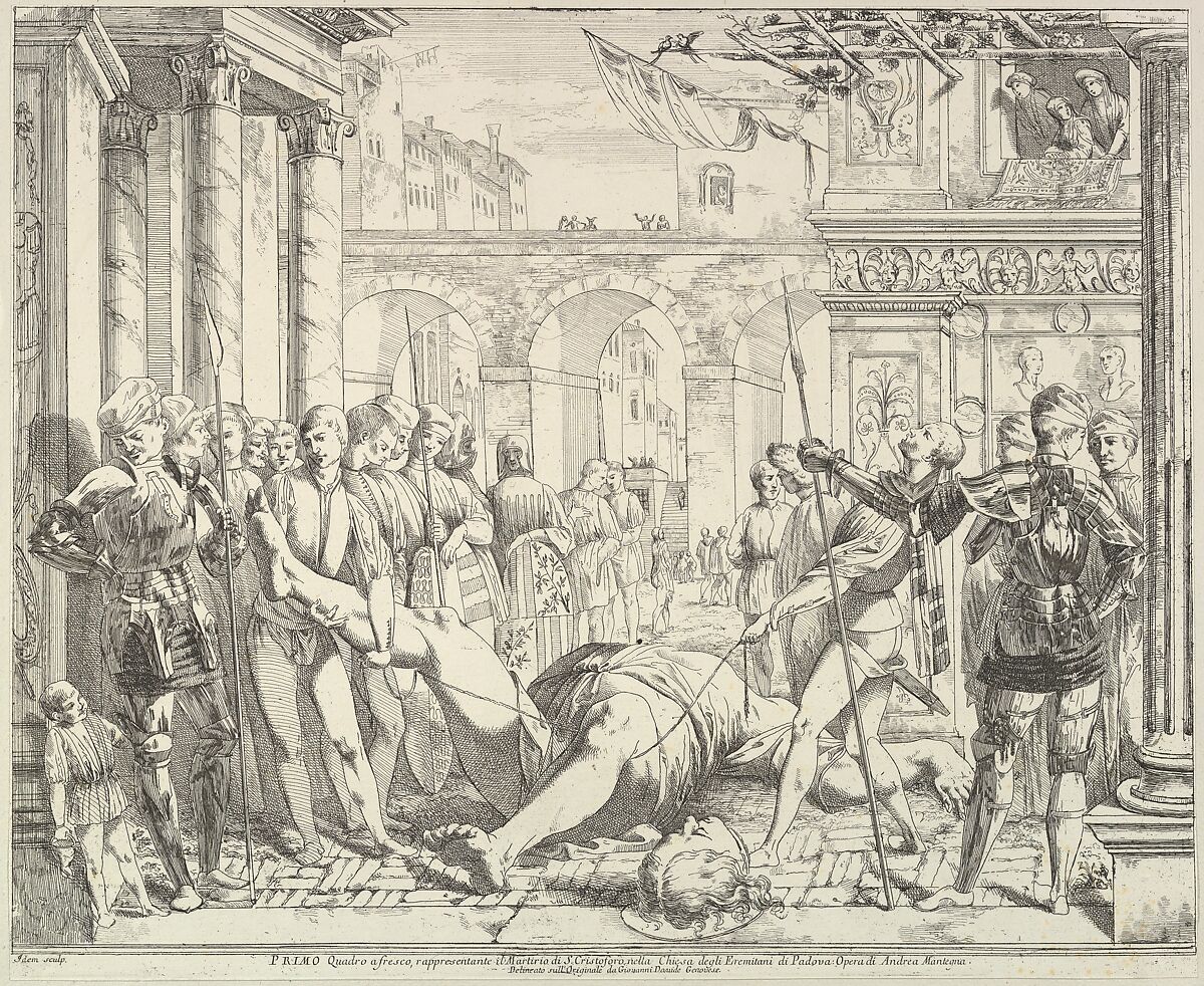 The Martyrdom of Saint Christopher,  from "The Story of Saints James and Christopher in the Eremitani Chapel", Giovanni David (Italian, Cabella Ligure 1749–1790 Genoa), Etching; second state of two 