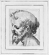 Head of a Bearded Man, Anonymous, Italian, Sienese, 16th century, Pen and brown ink, brush and brown and red wash