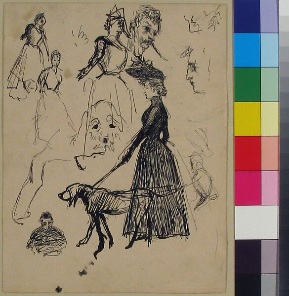 Sketches of Andrée Bonnard, the dog Ravageau, Claude Terrasse and, at lower left, the artist, himself (recto); A Grass Hut before a Wattled Fence (verso), Pierre Bonnard (French, Fontenay-aux-Roses 1867–1947 Le Cannet), Pen and ink
