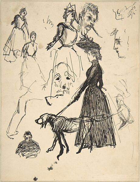 (r) Sketches of Andrée Bonnard, the dog Ravageau, Claude Terrasse and, at lower left, the artist, himself, c. 1889; (v) A Grass Hut before a Wattled Fence, Pierre Bonnard (French, Fontenay-aux-Roses 1867–1947 Le Cannet), Pen and ink 