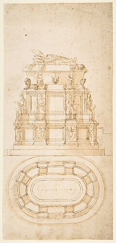 Design for a Freestanding Tomb Seen in Elevation and Plan