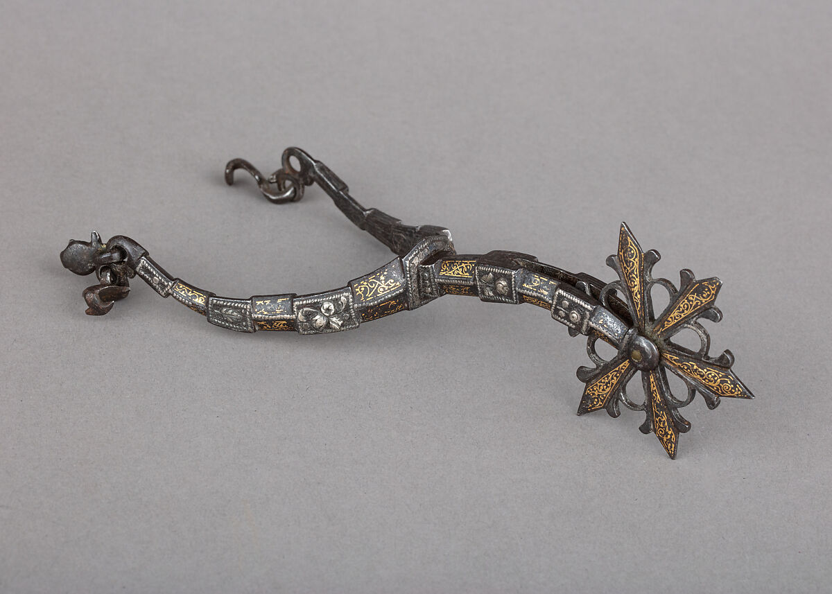 Rowel Spur (Right), Iron alloy, gold, silver, British or German 