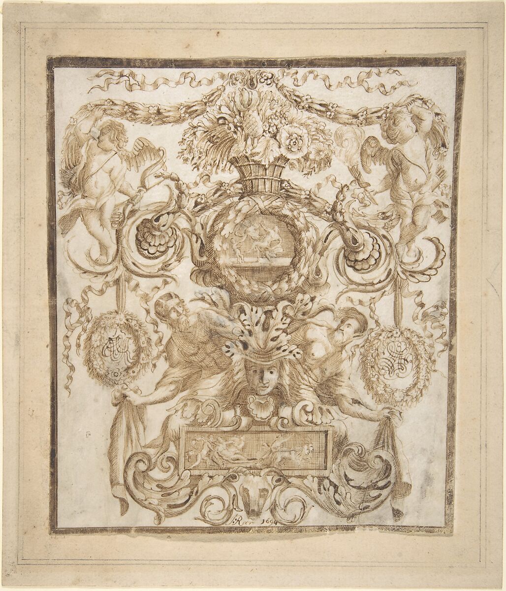 Ornamental Design, Jacob Roer, Pen and brown ink; border in brush and brown wash 