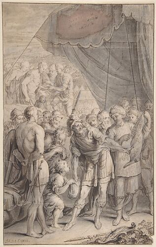 Design for a Title Page: A General and His Army Looking at a Map.