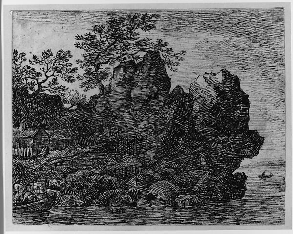 Landscape with a River and a Rocky Cliff, Anonymous, Pen and black ink