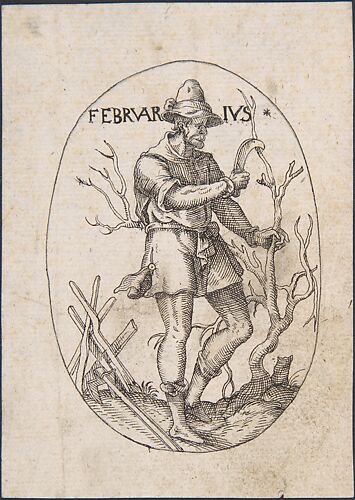 The Month of February: Man Pruning a Tree