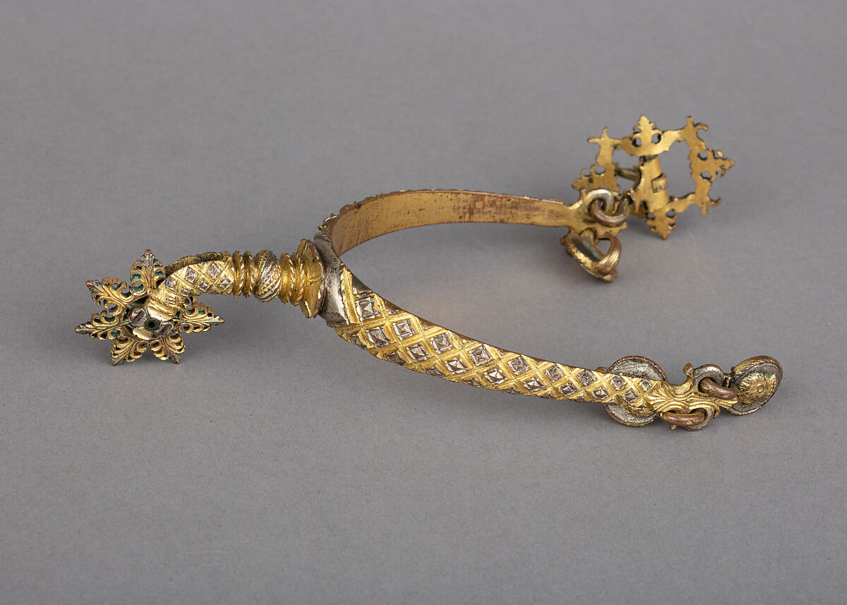Rowel Spur (Left), Copper alloy, gold, silver, Italian