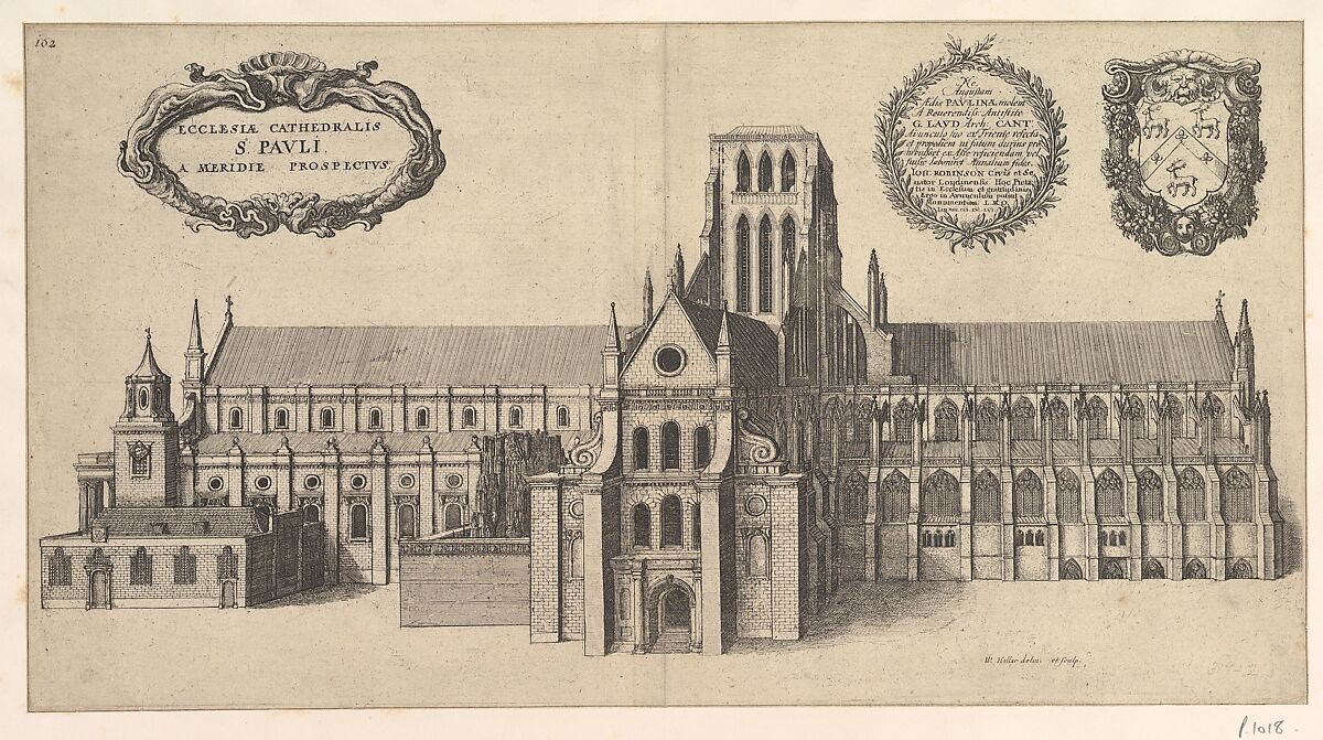 Saint Paul's, South side (Ecclesiae Cathedralis St. Pauli, A Meridi Prospectus), from "The History of St. Paul's Cathedral in London", Wenceslaus Hollar (Bohemian, Prague 1607–1677 London), Etching; first state of two 