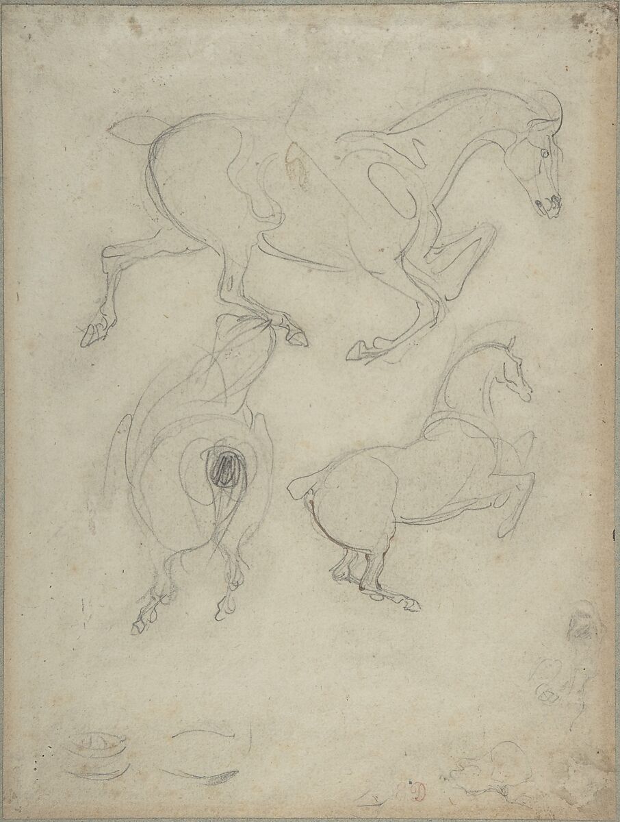 Studies of Horses, Eugène Delacroix (French, Charenton-Saint-Maurice 1798–1863 Paris), Graphite and traces of brown ink on laid paper 