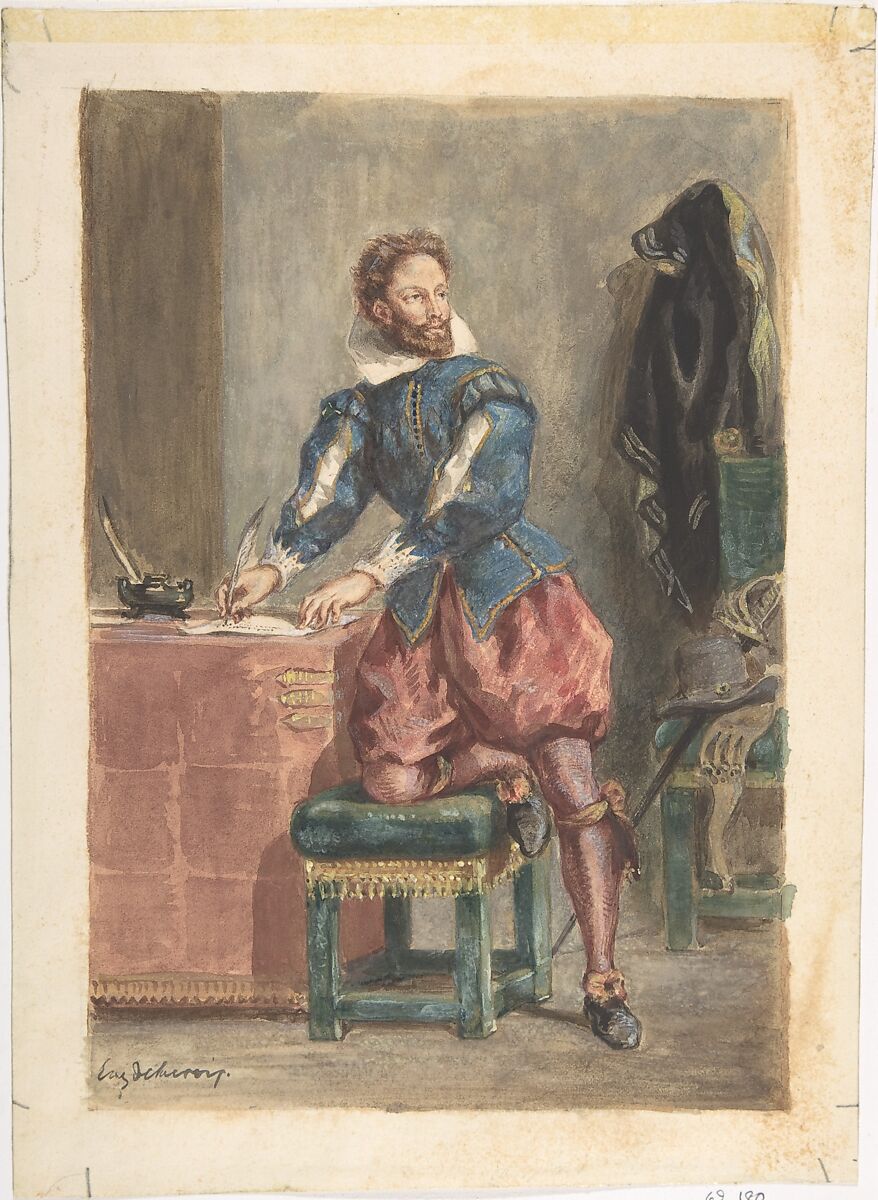 Mathurin Régnier, Eugène Delacroix  French, Watercolor and gouache over traces of graphite on wove paper