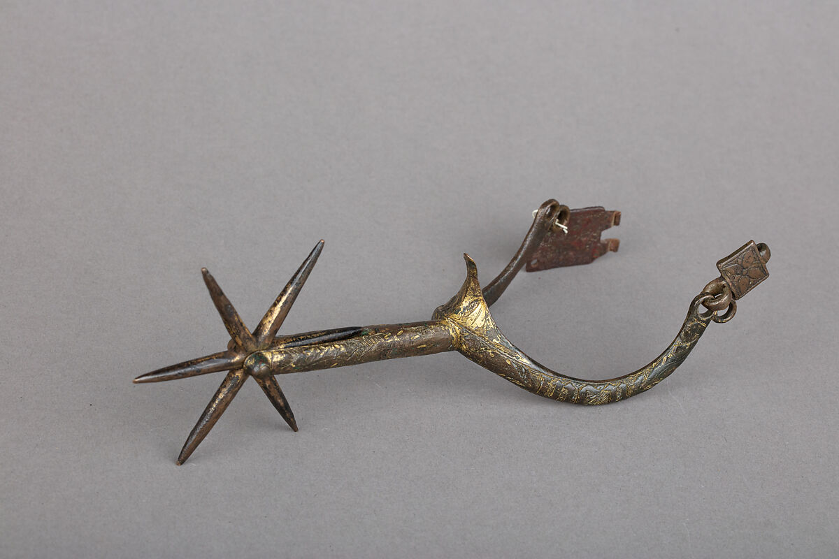 Rowel Spur (Left), Copper alloy, gold, enamel, French