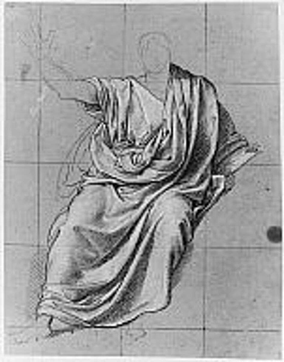 Study of Drapery, Jean-Baptiste Joseph Wicar (French, Lille 1762–1834 Rome), Black chalk, heightened with white, squared in black chalk, on beige paper