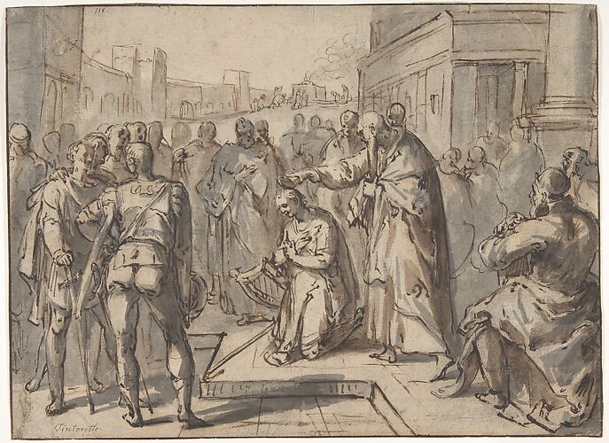 Samuel Annointing David; verso: sketch of two figures