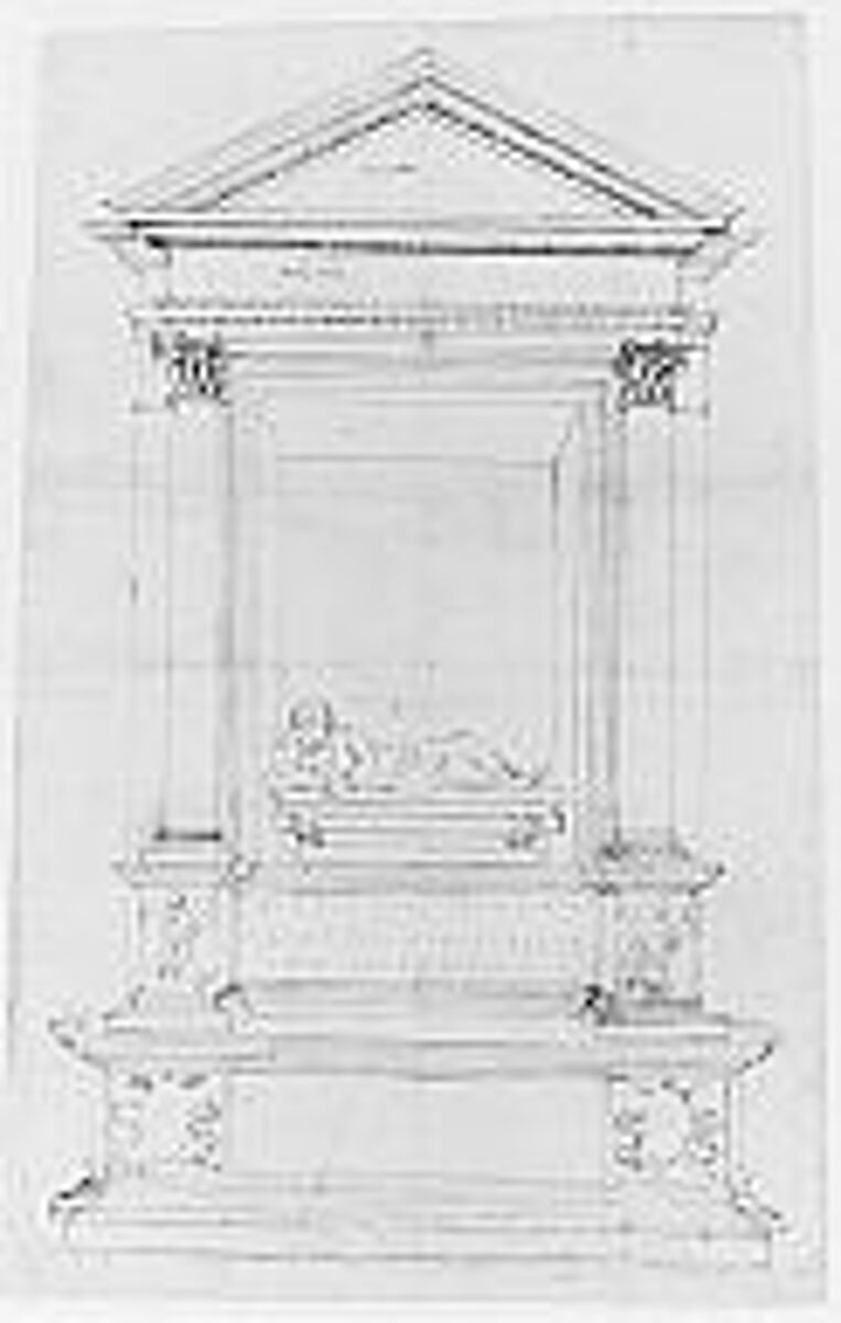 Design for a Wall Tomb, Anonymous, Central-Italian, 16th century, Pen and brown ink, over stylus-ruled and compass-incised construction marks