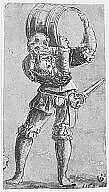 Landsknecht Carrying a Barrel, Attributed to Georg Lemberger (German, Nuremberg (?), ca. 1490–ca. 1540), Brush and black ink, gray wash, heightened with white
