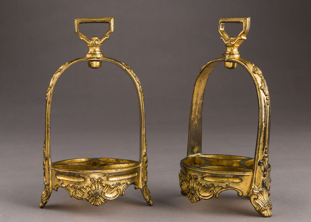 Pair of Stirrups, Copper alloy, gold, Spanish or Argentinian 
