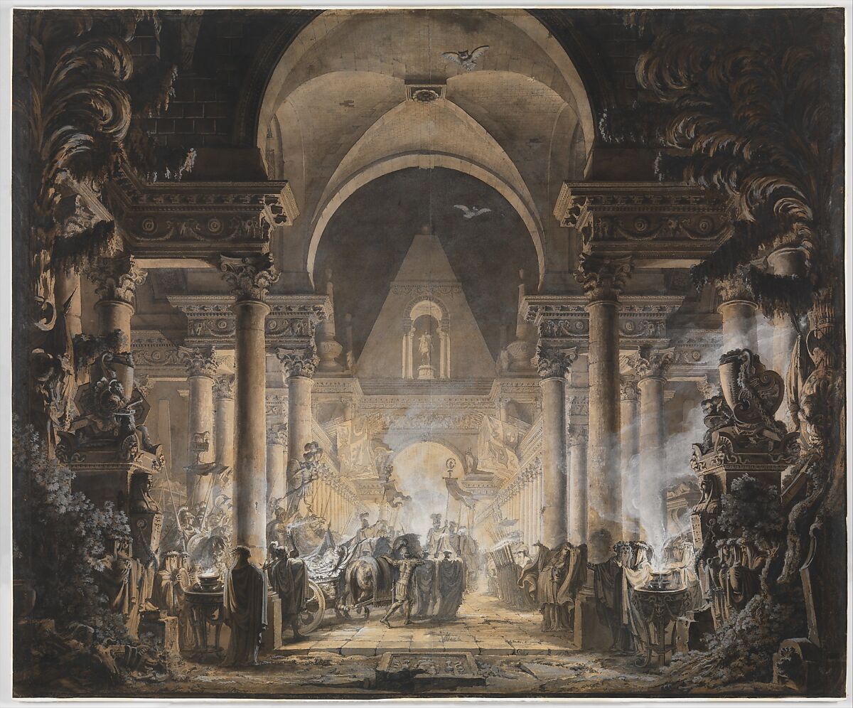 The Tomb of Agamemnon, Louis Jean Desprez (French, Auxerre 1743–1804 Stockholm), Pen and black ink, brush and gray washes, heightened with white gouache on beige paper 