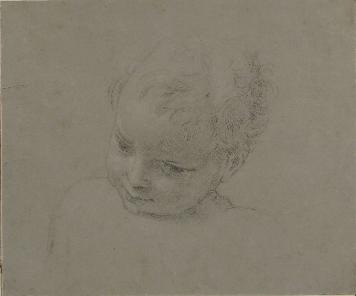 Bust-Length Study of a Child, Pompeo Batoni (Italian, Lucca 1708–1787 Rome), Black chalk, hightlighted with white chalk