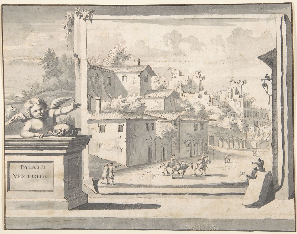 View of the Ruins of the Palatine Hill, Jan Goeree (Dutch, Middelburg 1670–1731 Amsterdam), Pen and black and brown ink; brush and gray wash, over traces of red chalk, partially squared in black chalk 