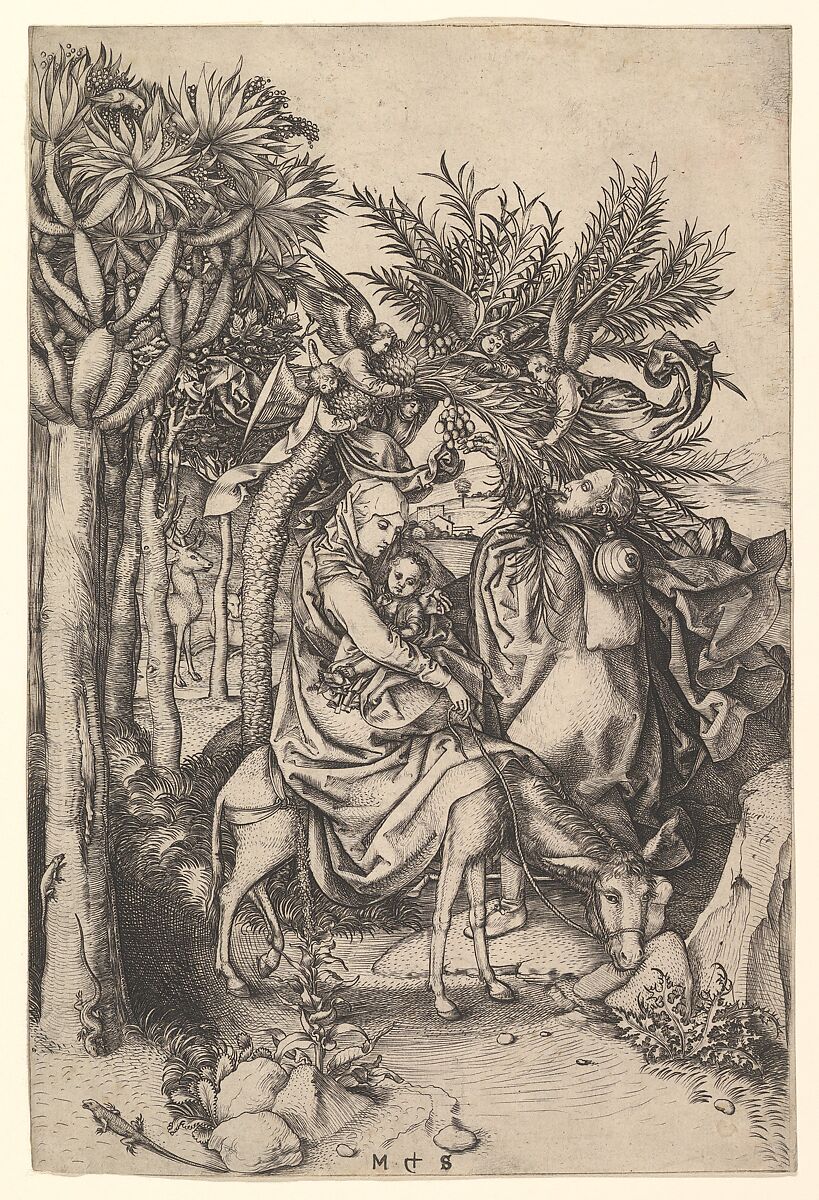 Rest on the Flight into Egypt, Martin Schongauer (German, Colmar ca. 1435/50–1491 Breisach), Engraving 