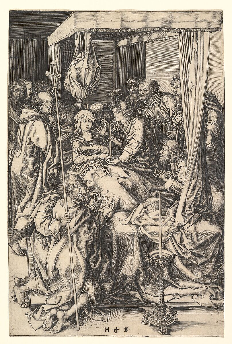Death of the Virgin, Martin Schongauer (German, Colmar ca. 1435/50–1491 Breisach), Engraving; second state 